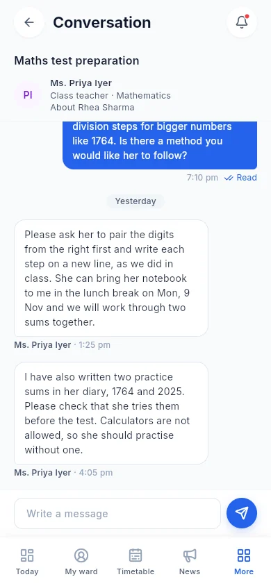 A conversation between a teacher and a parent