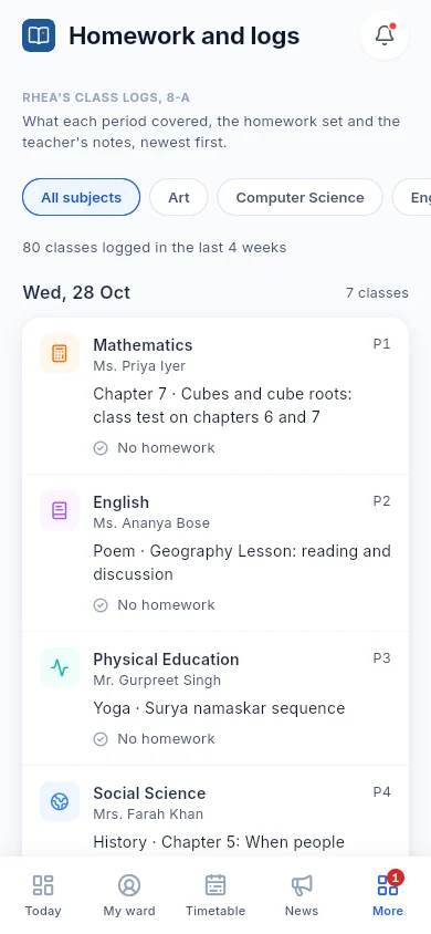 Homework and class logs